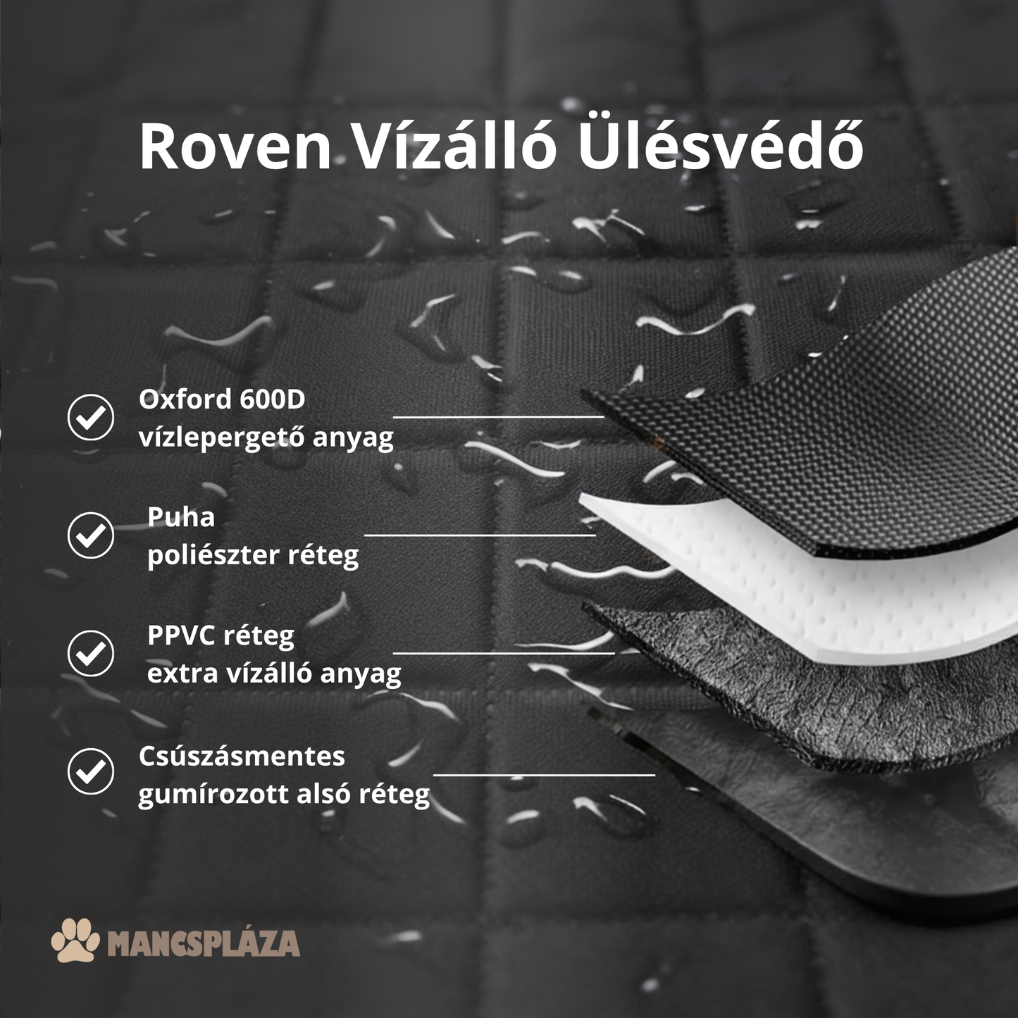 Roven Vízálló Univerzális Autóvédő Hátsó Ülésre és Csomagtartóba Kutyás Utazásokhoz