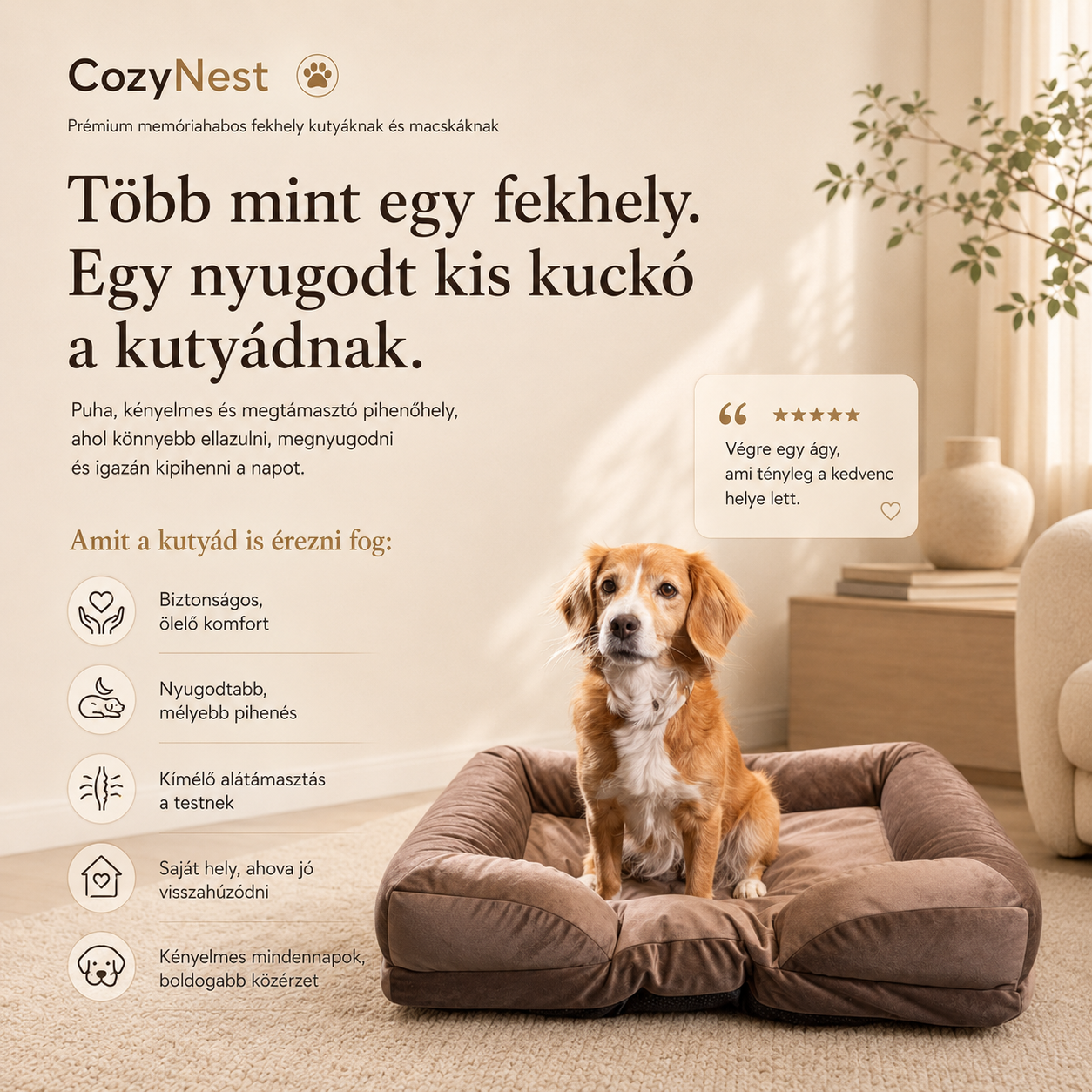 CozyNest Prémium Bőrbarát Víz- és Kopásálló Memóriahabos Kutya és Macska Fekhely
