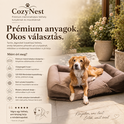 CozyNest Prémium Bőrbarát Víz- és Kopásálló Memóriahabos Kutya és Macska Fekhely