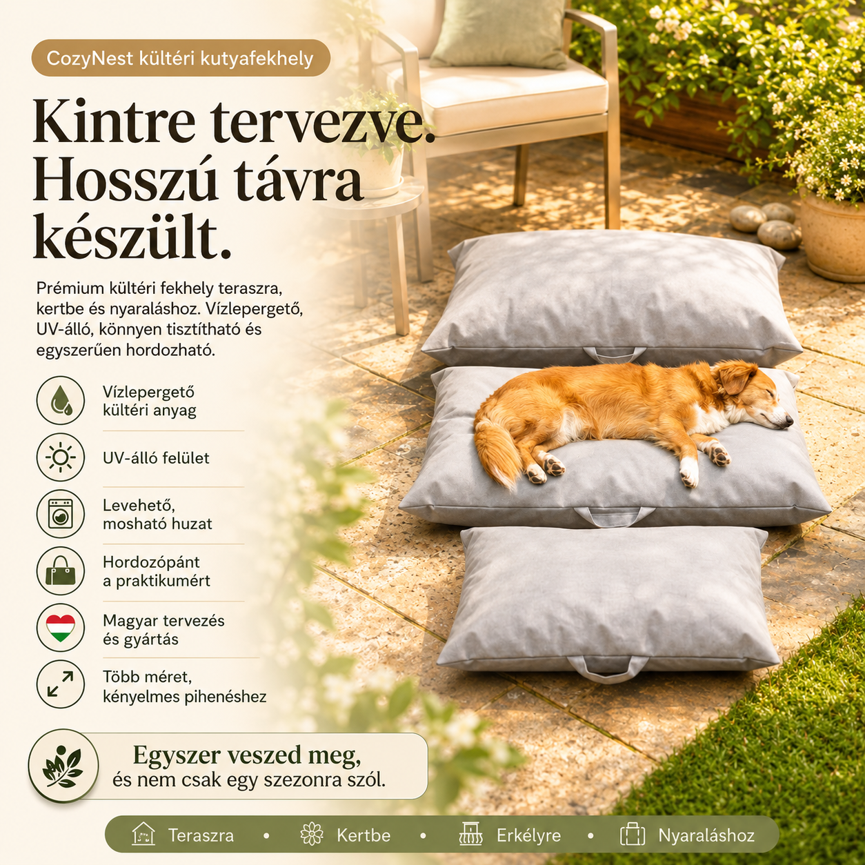 CozyNest Prémium Vízálló Beltéri és Kültéri Kutyafekhely Levehető Huzattal