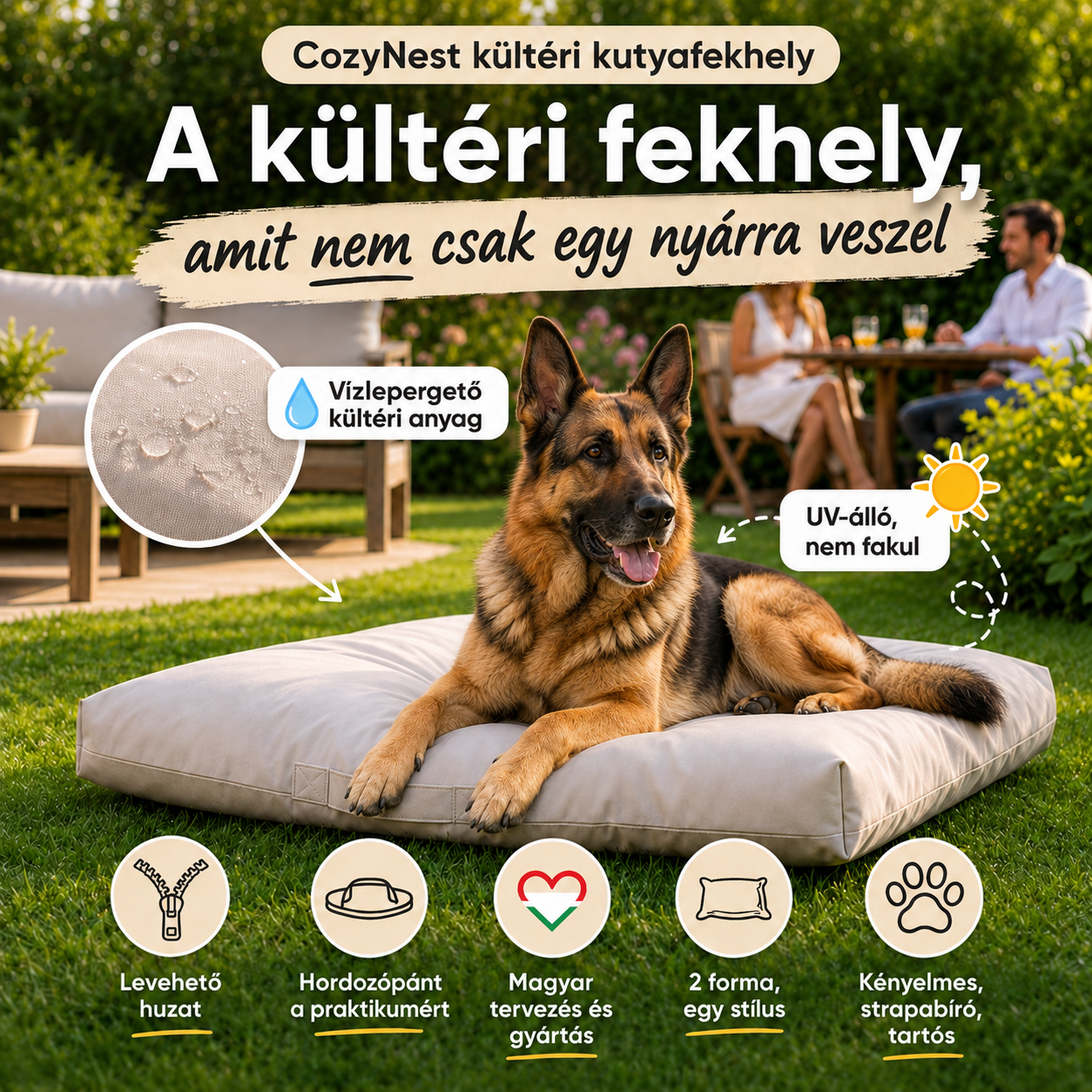 CozyNest Prémium Vízálló Beltéri és Kültéri Kutyafekhely Levehető Huzattal