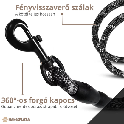 Walkee Prémium Fényvisszaverő Kutyapóráz 360° Forgó Karabinerrel Ajándék Zacskóval és Tartóval